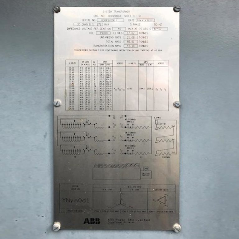 ABB Power T&D 20/40MVA 33/11.5kV Transformer (YNyn0d1) Slaters